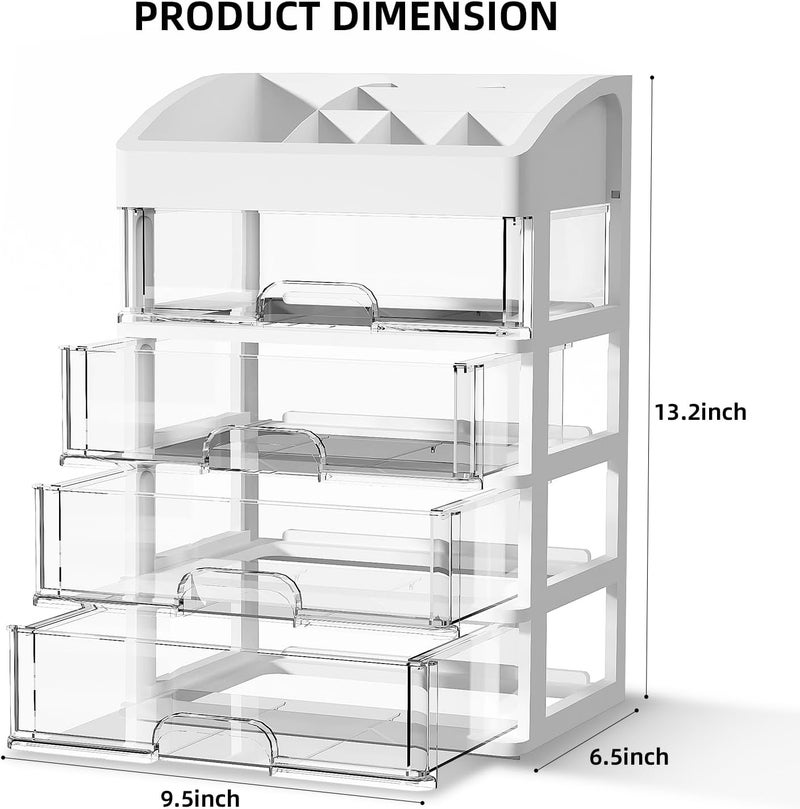 ORGIDOL Desk Organizer with 4 Drawer Storage, Desktop Drawers Organizer for Office/School Supplies, Plastic Stationary Makeup Organizer, Desk Storage Box Organizer for Office, School, Bathroom - Image 3